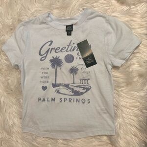 Wild Fable Women’s XXS Palm Springs Graphic Tee Light Blue Short Sleeve NWT